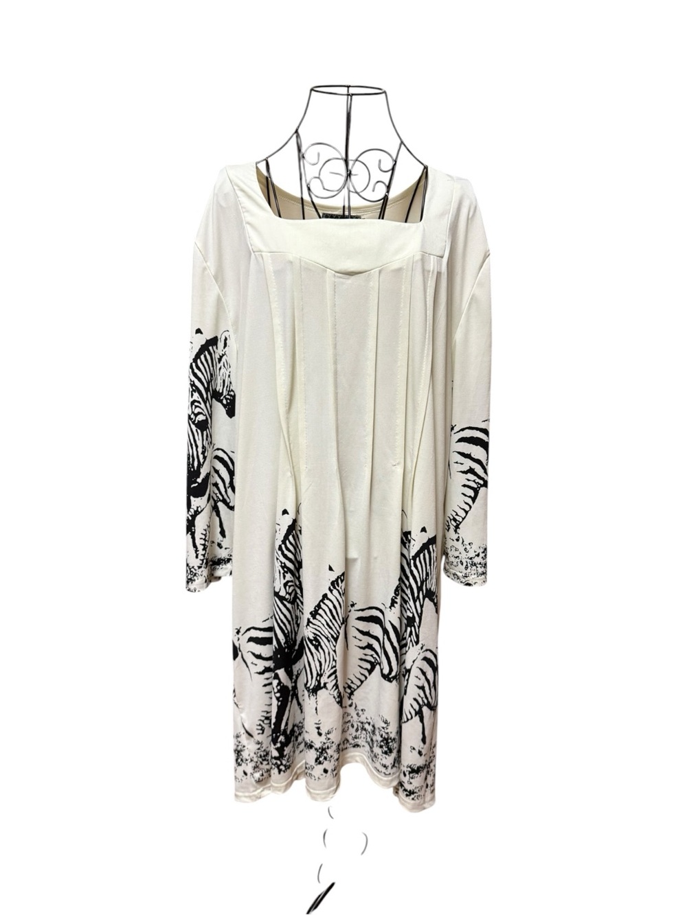 Ivory Zebra Graphic Long Sleeve Tunic Dress 3X